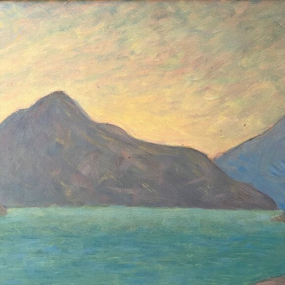 Vintage Original Tropical Seascape Oil Painting Beach Island Canoe Palms Signed - Picture 2 of 10